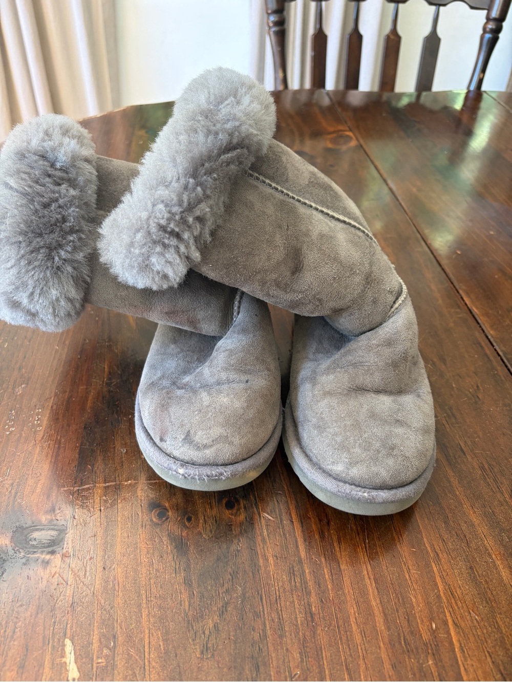 UGG Kids Gray Suede Shearling Cuff Boots